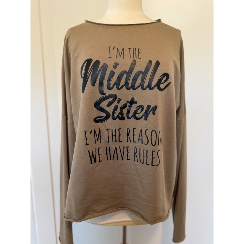 Sister Brown crewneck sweater size 2XL. Comfy casual lounge Preppy Chic Fashion